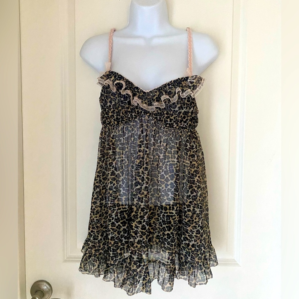Vintage 90s Victoria’s Secret Sheer Slip Babydoll Coquette Fairycore Leopard L